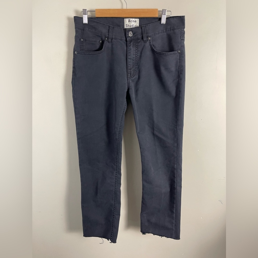 Acne Studios black medium rise raw hem ankle length jeans size 32 stretch
